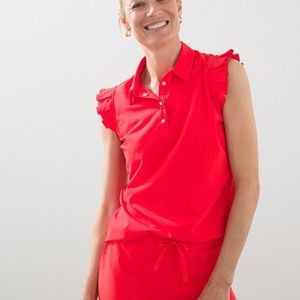 Chico's ZENERGY UPF Red Ruffle Sleeve Polo size 1 Med /10
